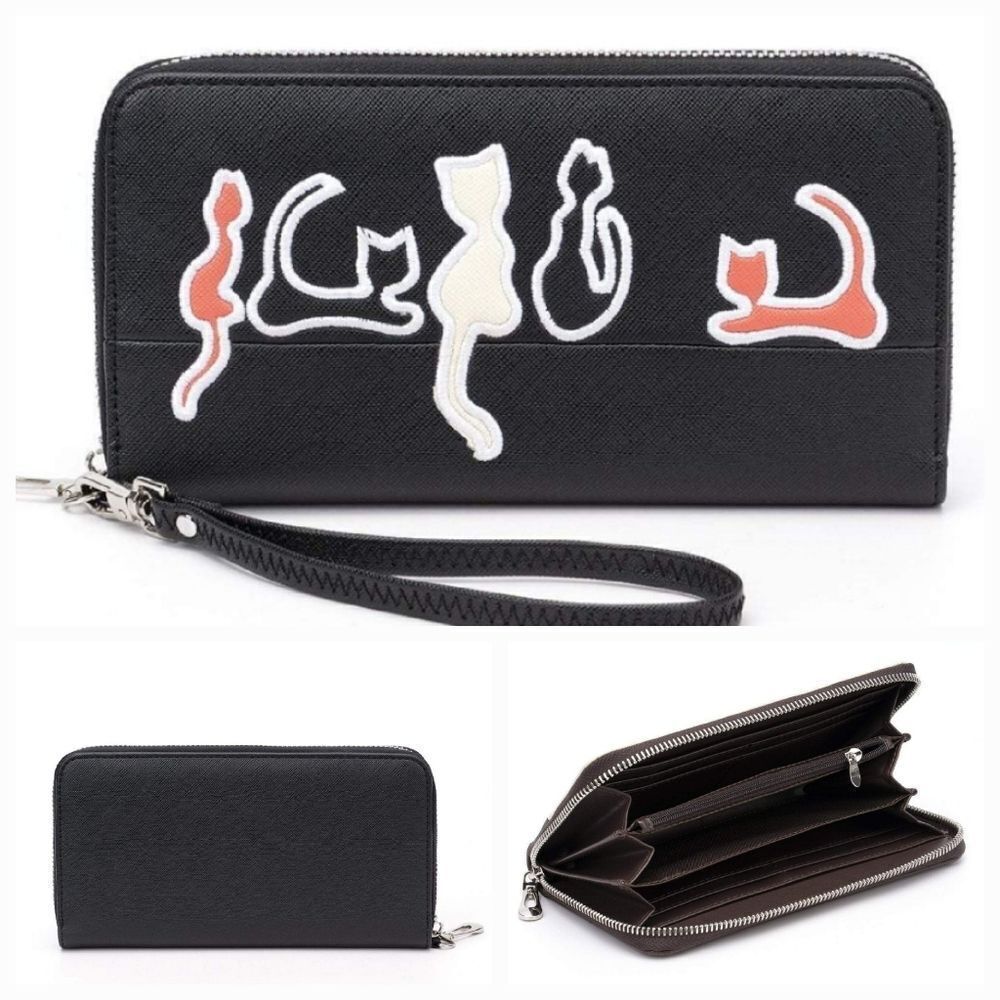 🔸️NWOT Black Faux Leather Refined Cat Wallet/Wristlet - Picture 2 of 9